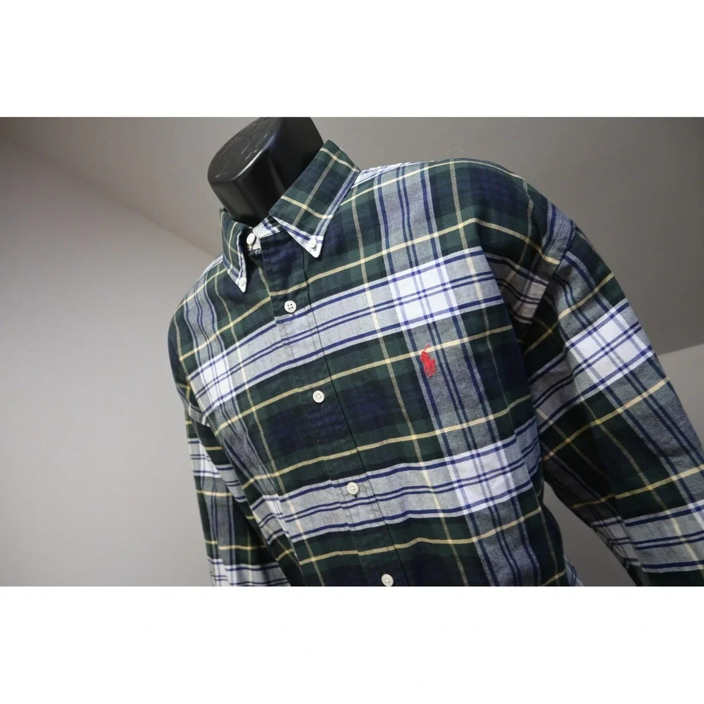 Polo Ralph Lauren Button Up Dress Shirt Mens XL Green Blue Plaid Big Shirt EUC